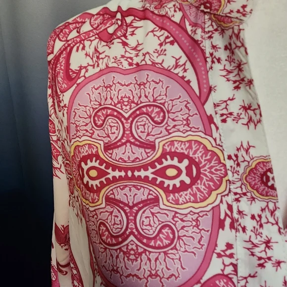 NWOT Ador hot pink and cream paisley button up long sleeved dress - Picture 6 of 6